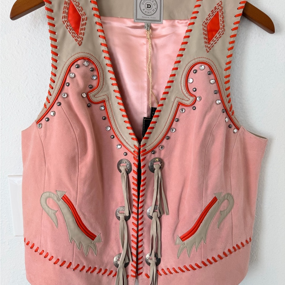 Double D Ranch Pink and Cream Embroidered Vest